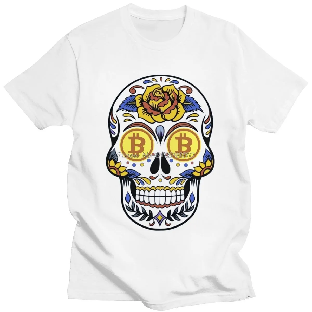 Streetwear Mens Bitcoin Crypto T Shirts Short-Sleeve Cotton Tshirt Printed Btc T-shirt Cryptocurrency Skull Tees Tops Clothes