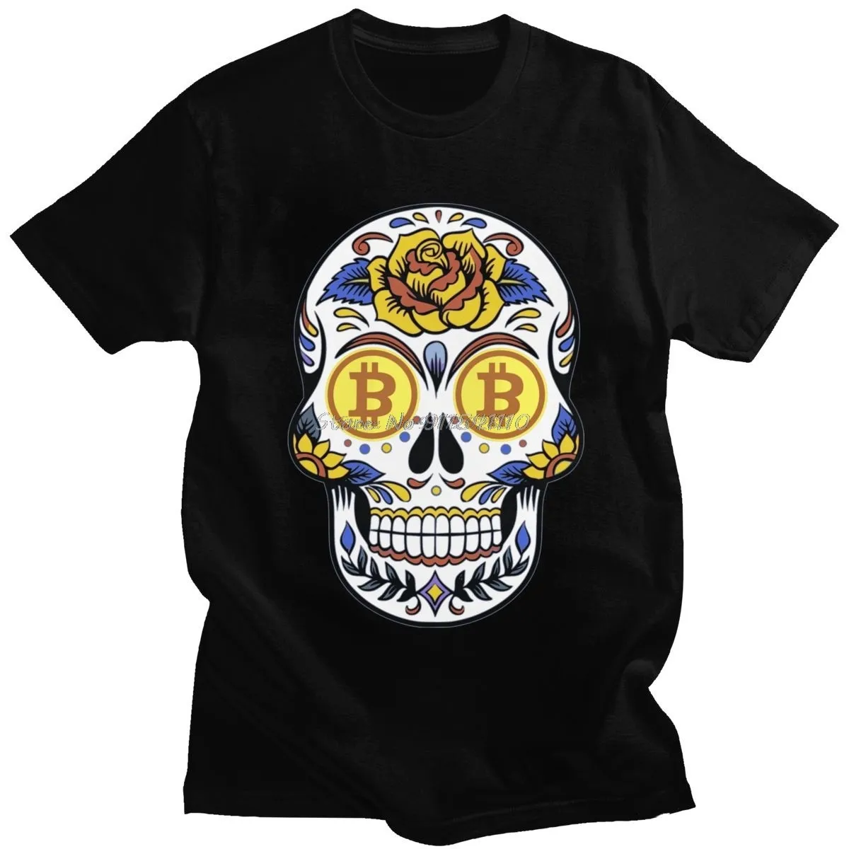 Streetwear Mens Bitcoin Crypto T Shirts Short-Sleeve Cotton Tshirt Printed Btc T-shirt Cryptocurrency Skull Tees Tops Clothes