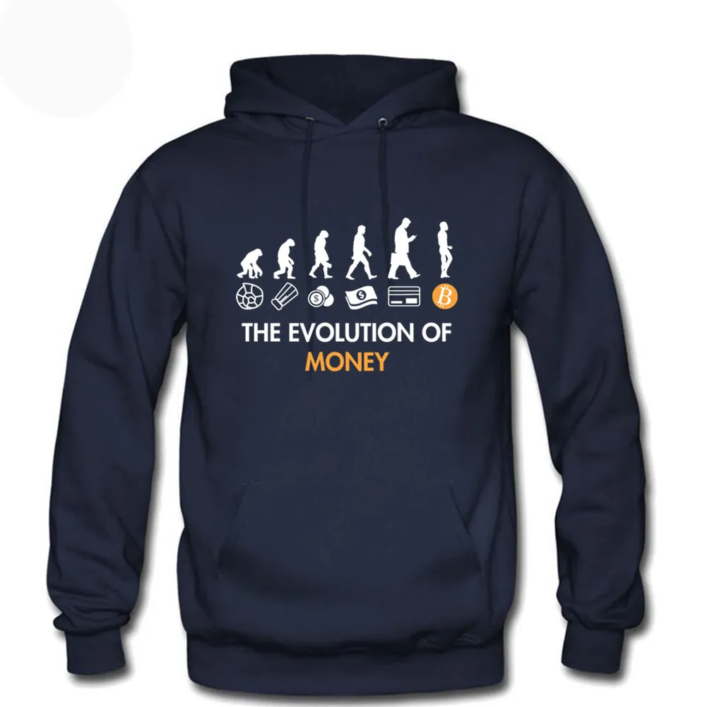 The Evolution Of Money Bitcoin Btc Crypto Cryptocurrency Blockchain Hoodies Men's Autumn Warm Fleece Hoodie Sweatshirt Hoody 2XL