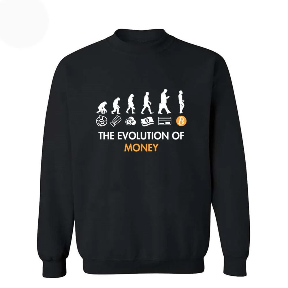 The Evolution Of Money Bitcoin Btc Crypto Cryptocurrency Blockchain Hoodies Men's Autumn Warm Fleece Hoodie Sweatshirt Hoody 2XL