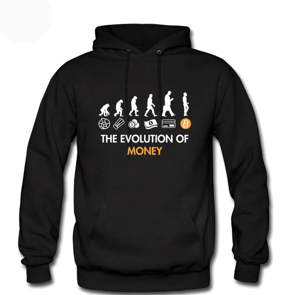 The Evolution Of Money Bitcoin Btc Crypto Cryptocurrency Blockchain Hoodies Men's Autumn Warm Fleece Hoodie Sweatshirt Hoody 2XL