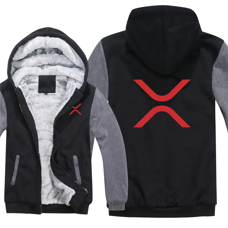 XRP (Ripple) Hoodies Men Cool Winter Thicken Wool Liner Cryptocurrency Crypto Sweatshirts Pullover