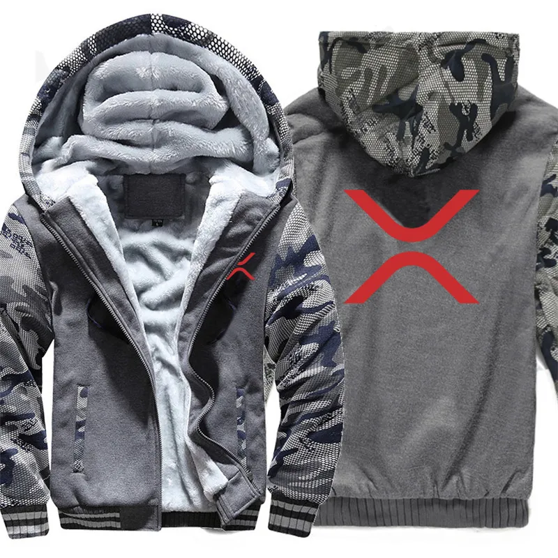 XRP (Ripple) Hoodies Men Cool Winter Thicken Wool Liner Cryptocurrency Crypto Sweatshirts Pullover