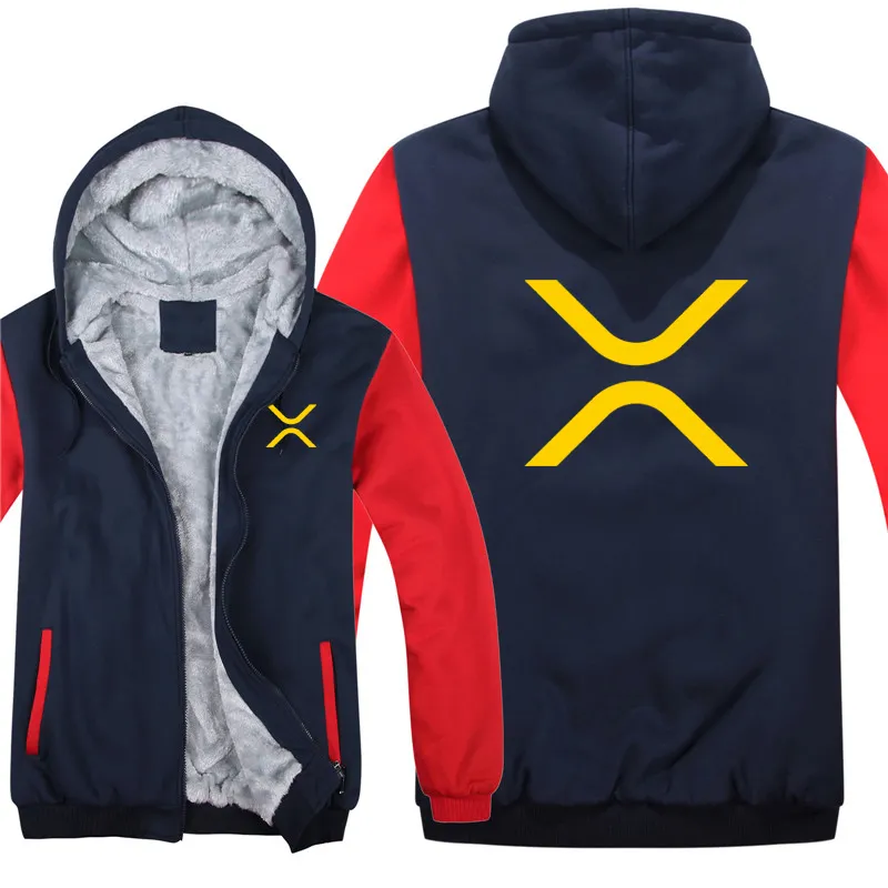 XRP (Ripple) Hoodies Men Cool Winter Thicken Wool Liner Cryptocurrency Crypto Sweatshirts Pullover