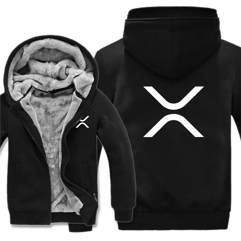 XRP (Ripple) Hoodies Men Cool Winter Thicken Wool Liner Cryptocurrency Crypto Sweatshirts Pullover