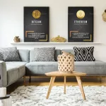bitcoin, crypto, ethereum, art, BTC, ETH, money, trader, financial freedom, gold, millionaire decorative canvas print poster