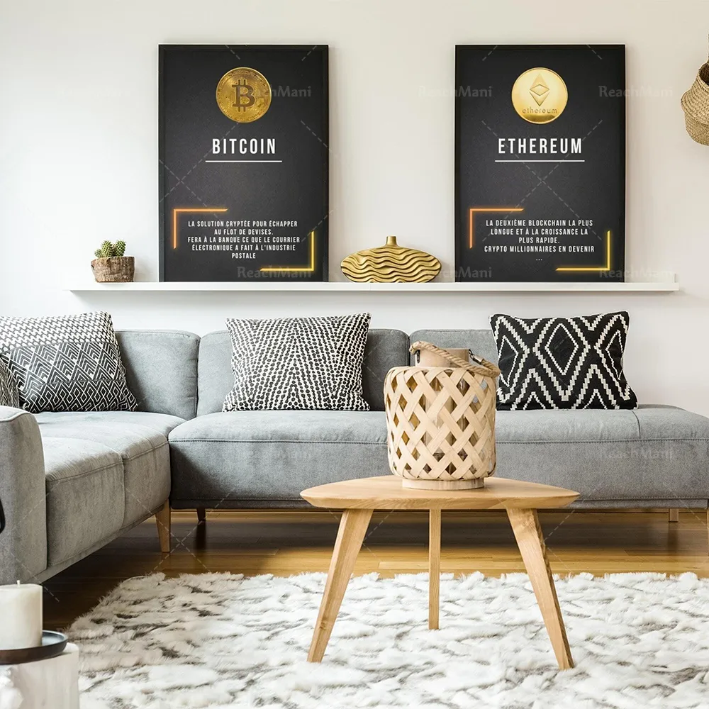 bitcoin, crypto, ethereum, art, BTC, ETH, money, trader, financial freedom, gold, millionaire decorative canvas print poster